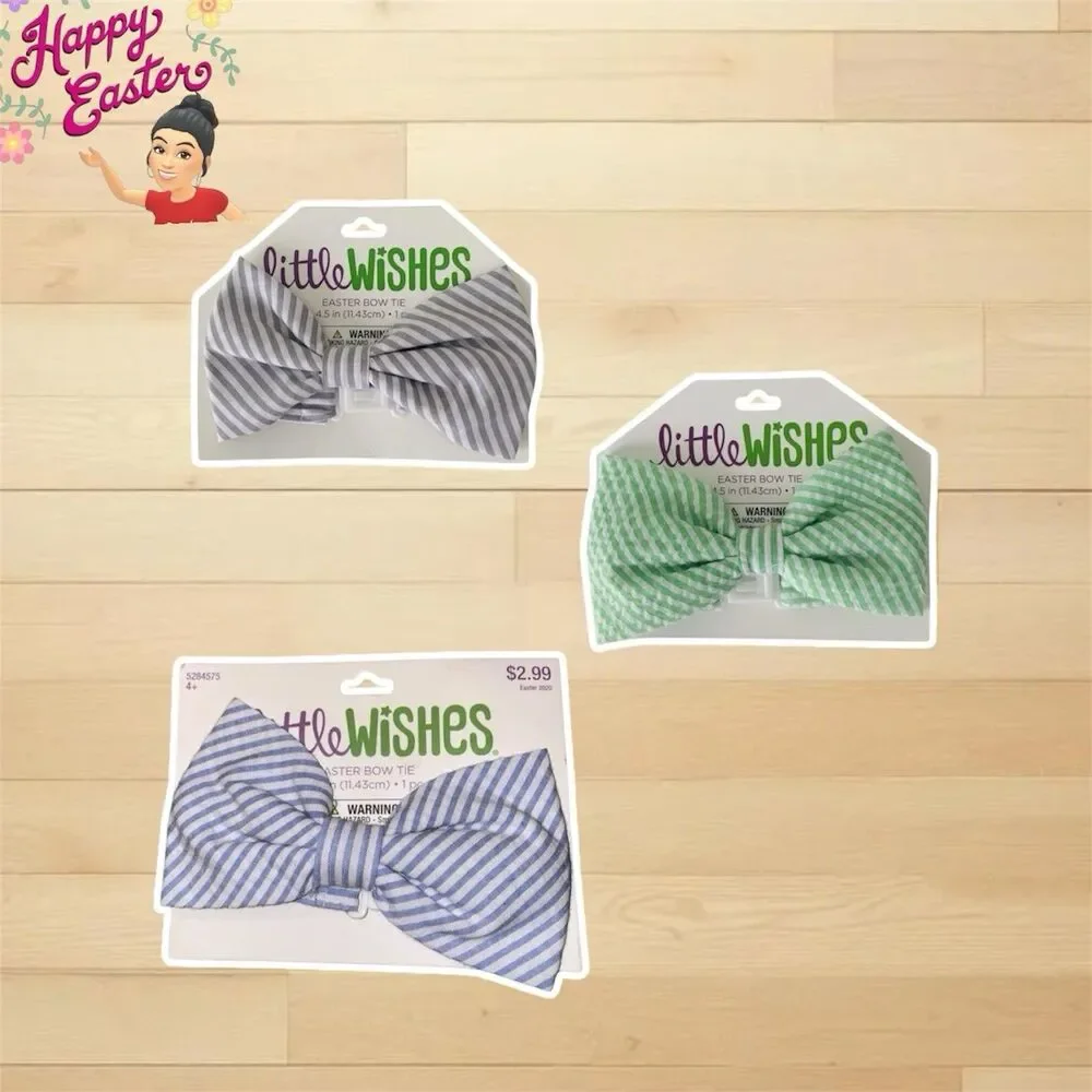 3x Little Wishes Boys Toddler Stripped BlueGreenGray Easter Bow Tie for 4 and Up